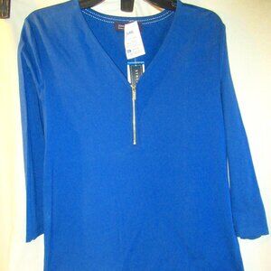 JONES NEW YORK SIGNATURE COLLECTION~ RAVEN BLUE VNECK ZIPPER 3/4 SLEEVES~SZ~XL